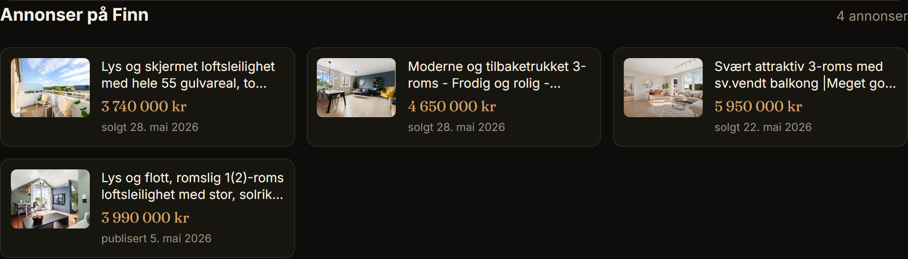 Eiendomssiden med Finn-annonser fra Eiendomssjekks arkiv